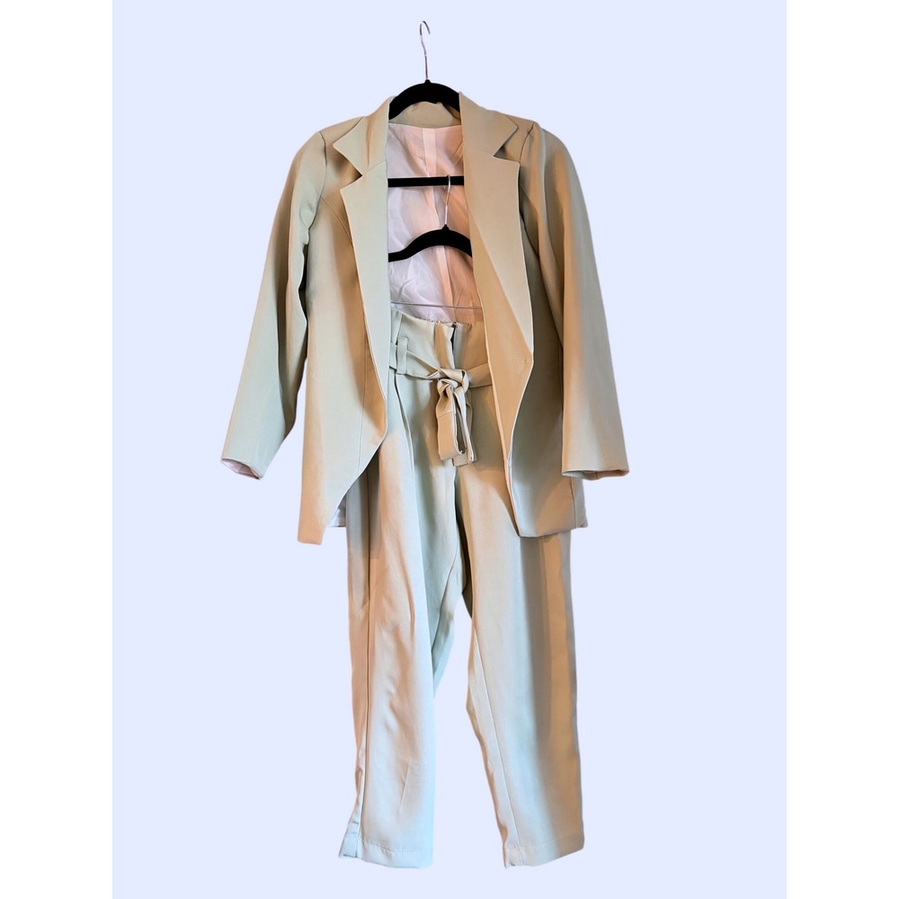 Handmade‎ Sea Foam Green Belted Blazer Pants Suit Set Casual design by me